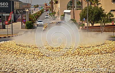 Valenciaâ€™s most famous beach.Palm trees summer promenade Spanien Valencia Stock Photo